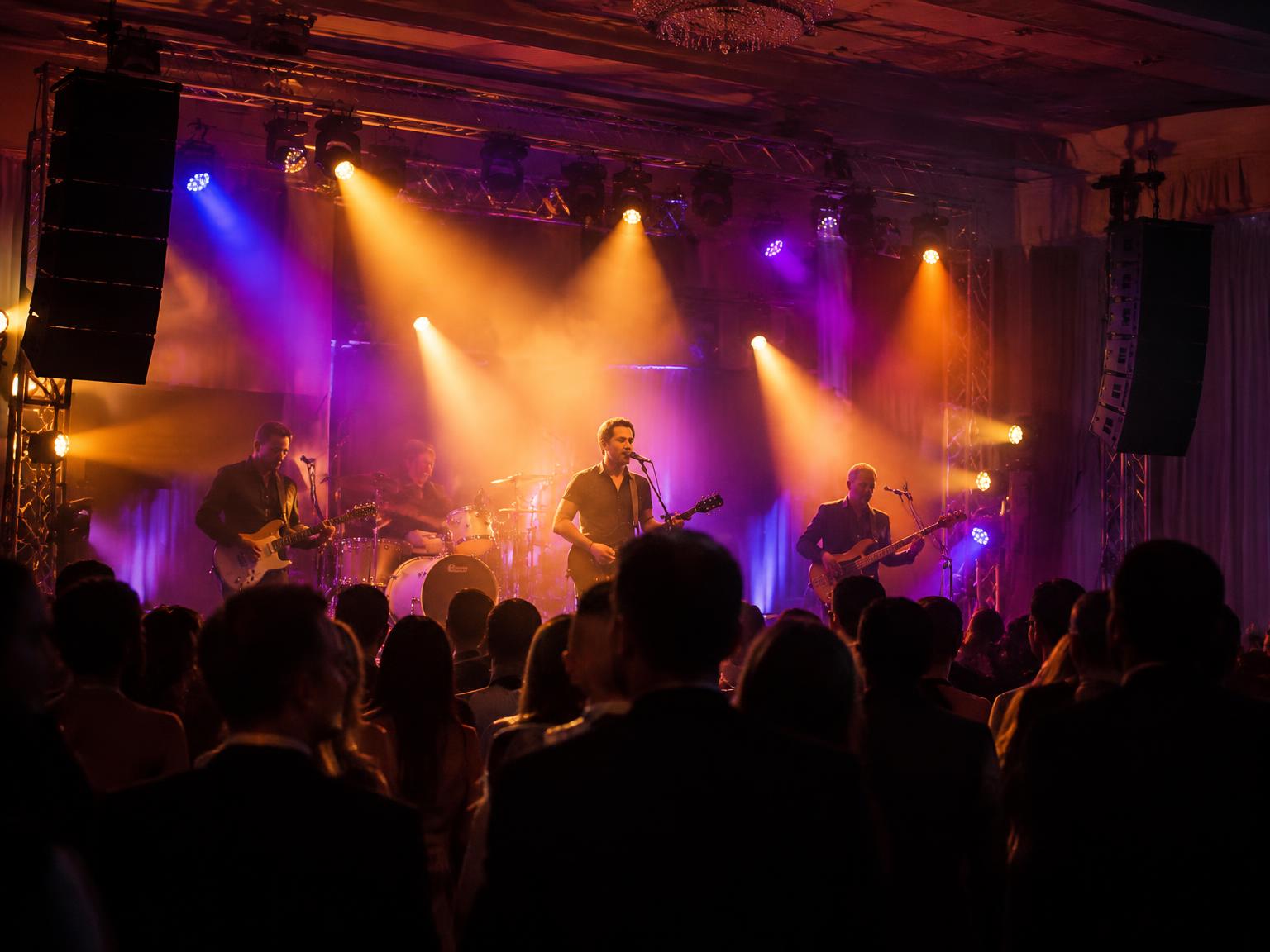 Banda ao vivo com estrutura profissional de som e luz